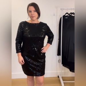 Black sequined dress with sleeves plus size holiday party NYE dress